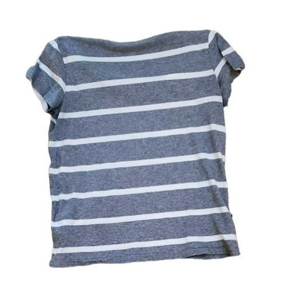 Polo Ralph Lauren Gray White Striped Women's Petite Iconic Logo T Shirt Small - Picture 2 of 4